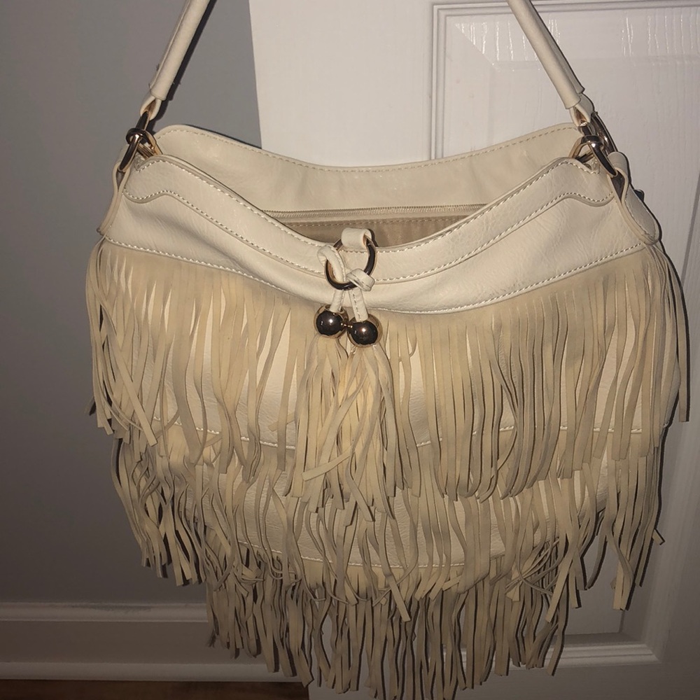 Brand New White Fringe Leather Bag Made in Italy